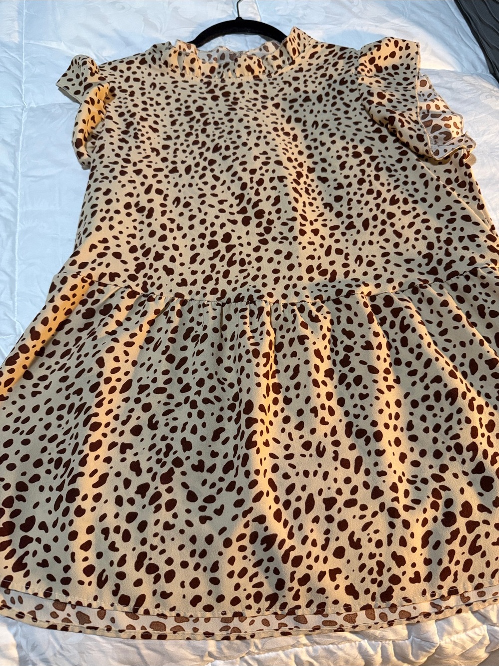 Leopard-Print Ruffle Sleeve Top in Beige and Brown